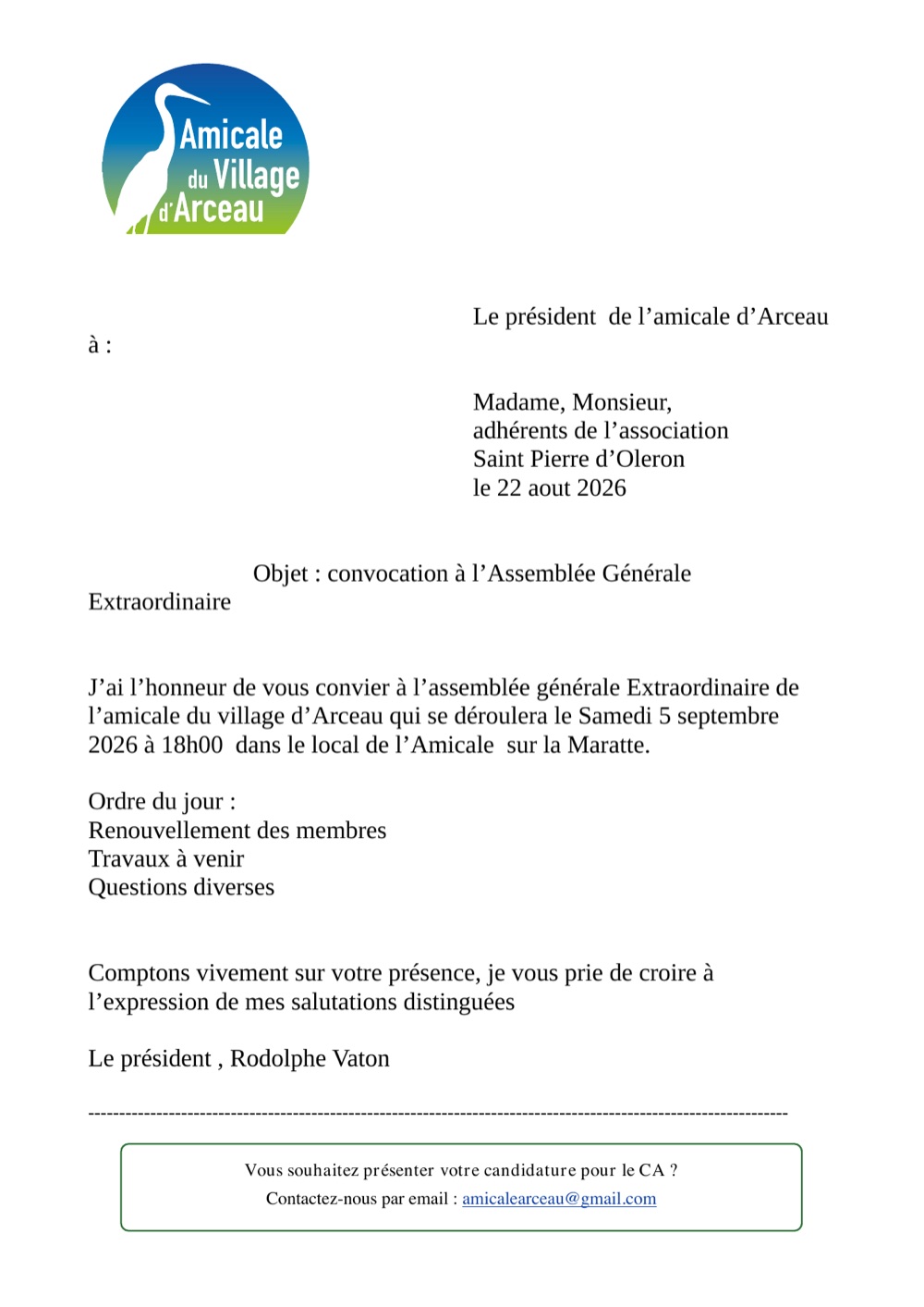 Convocation à l’Assemblée Générale Extraordinaire du 5 septembre 2026